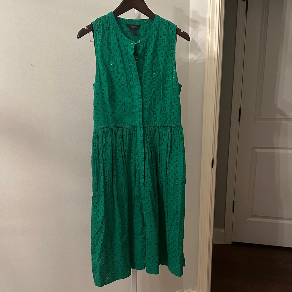 Jcrew Green Sleeveless Eyelet Dress